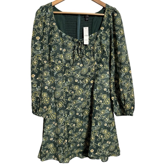 J Crew NWT Sweetheart Long Sleeve Mini Dress in Green Vintage Vines - Picture 3 of 13